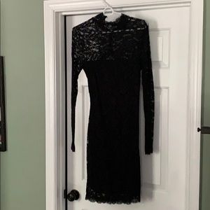 Black lace, peep back dress